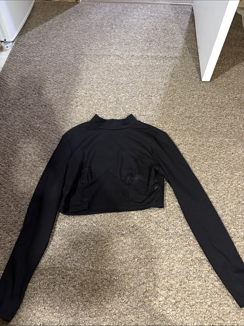 SHEIN Black Ribbed Long-Sleeve Crop Top